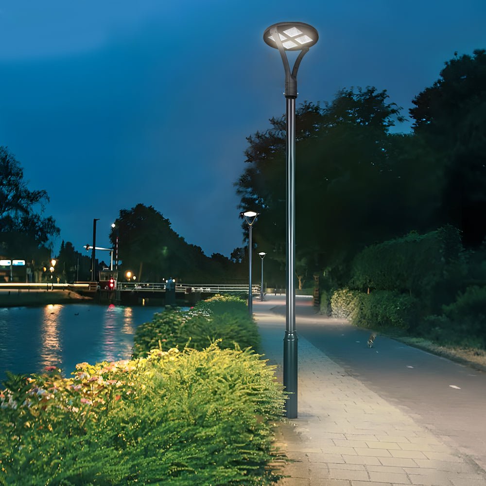 Modern Round Aluminum LED Post Top Light - Black Finish