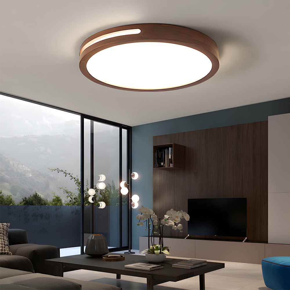 Round Wood Flush Mount Ceiling Light with Dimmable LED