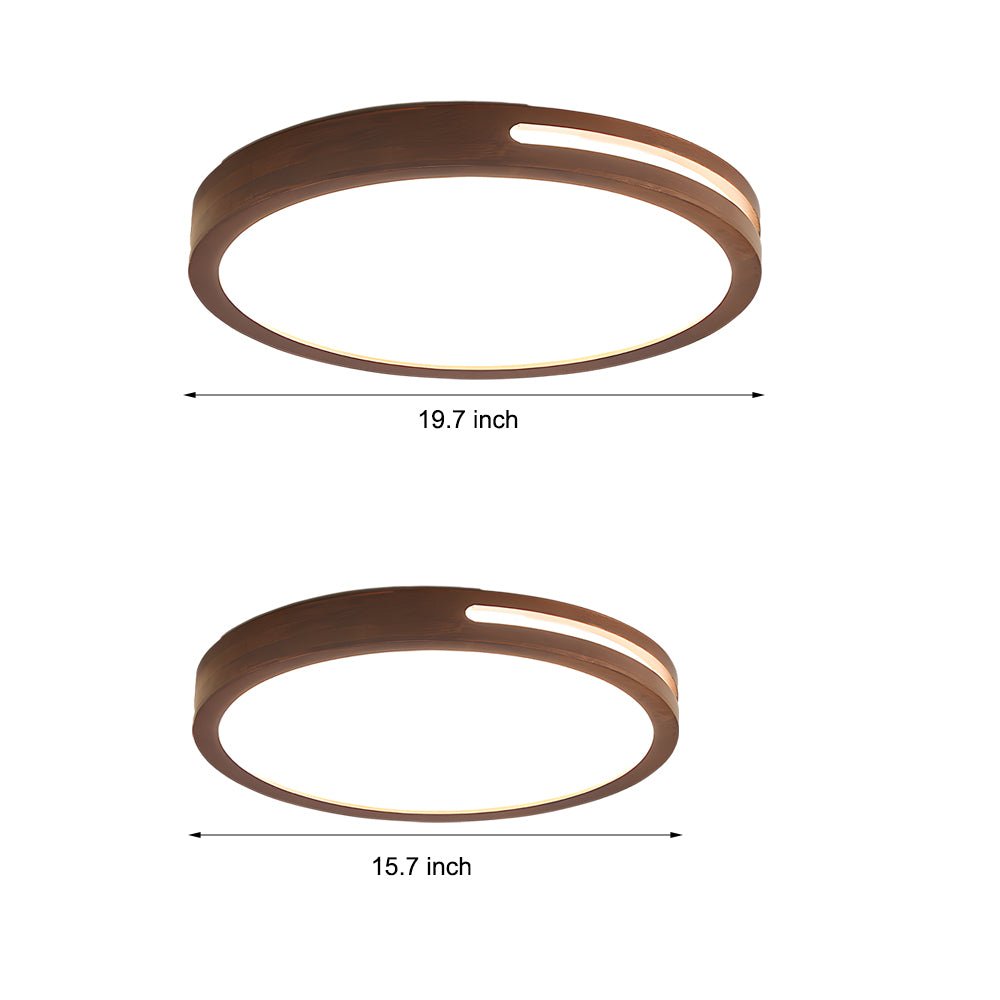 Round Wood Flush Mount Ceiling Light with Dimmable LED