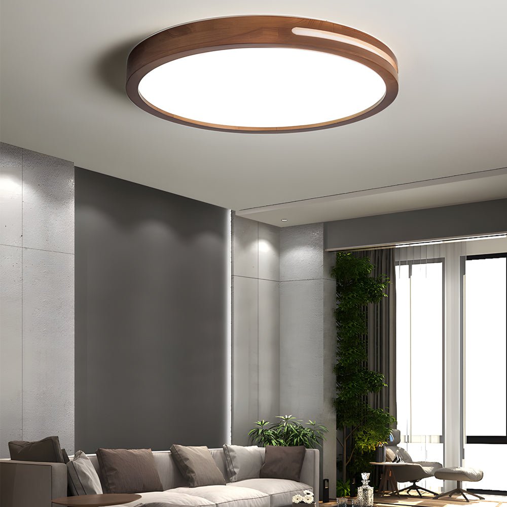 Round Wood Flush Mount Ceiling Light with Dimmable LED