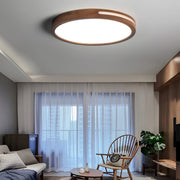 Round Wood Flush Mount Ceiling Light with Dimmable LED