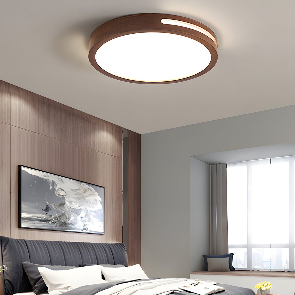 Round Wood Flush Mount Ceiling Light with Dimmable LED