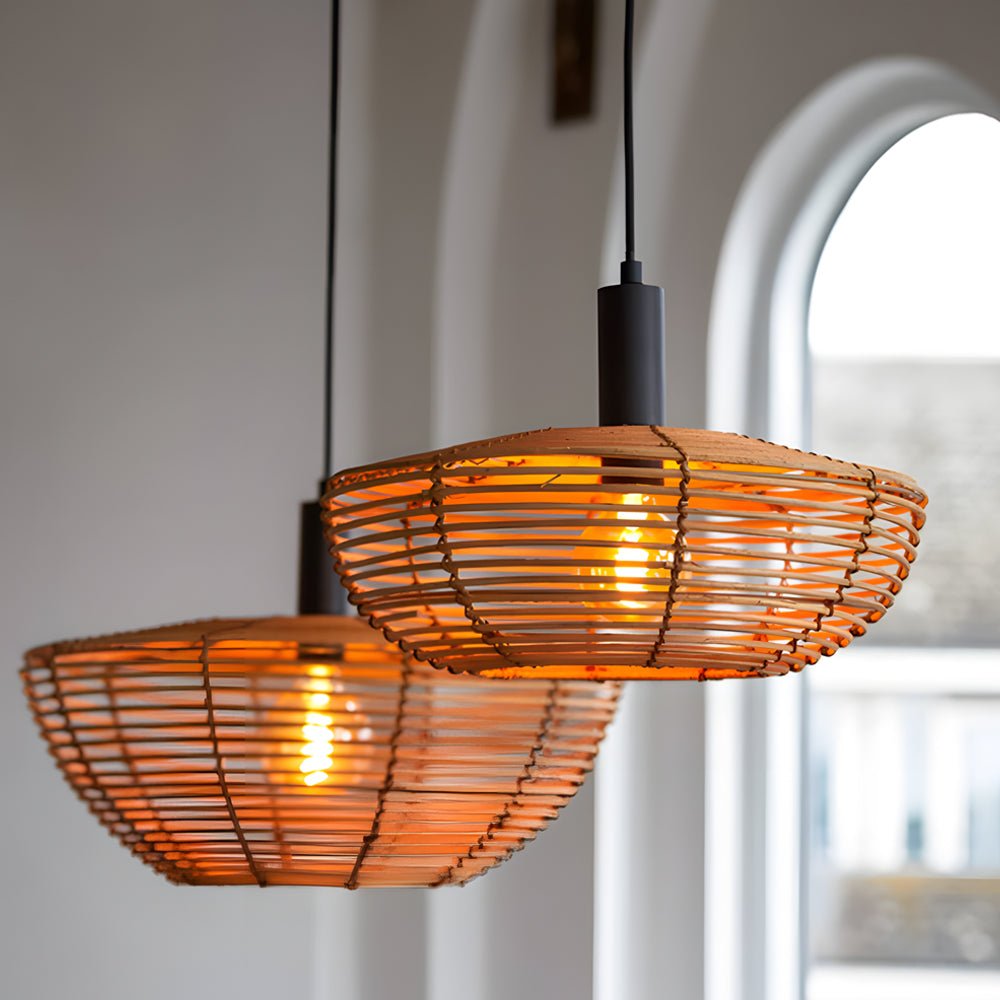 Round Woven Wabi-Sabi Pendant Light & Wall Sconce