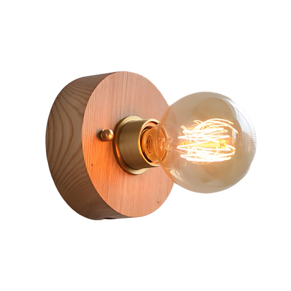 Mid-Century Walnut Wood Wall Sconce with Pull Chain Switch