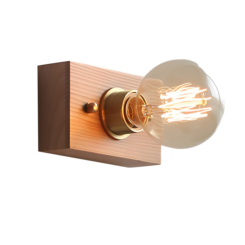 Mid-Century Walnut Wood Wall Sconce with Pull Chain Switch