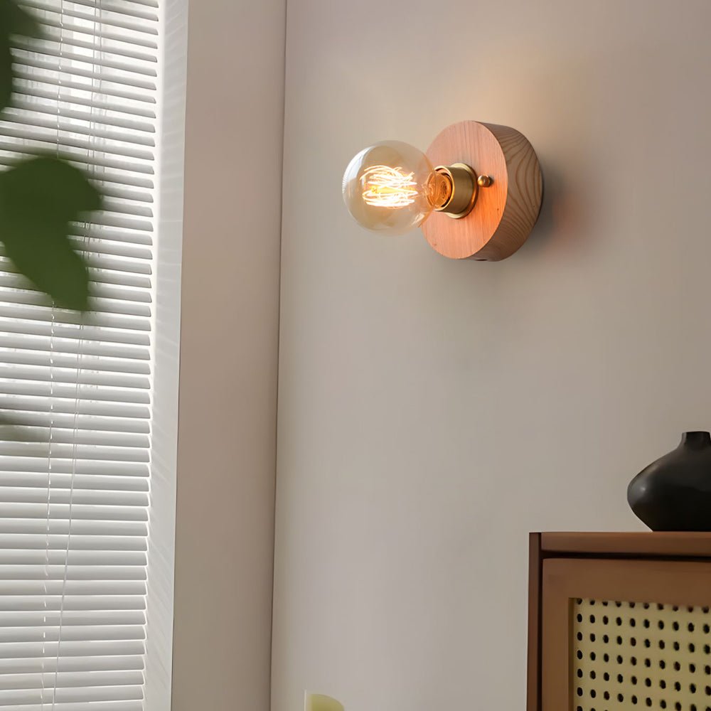 Mid-Century Walnut Wood Wall Sconce with Pull Chain Switch