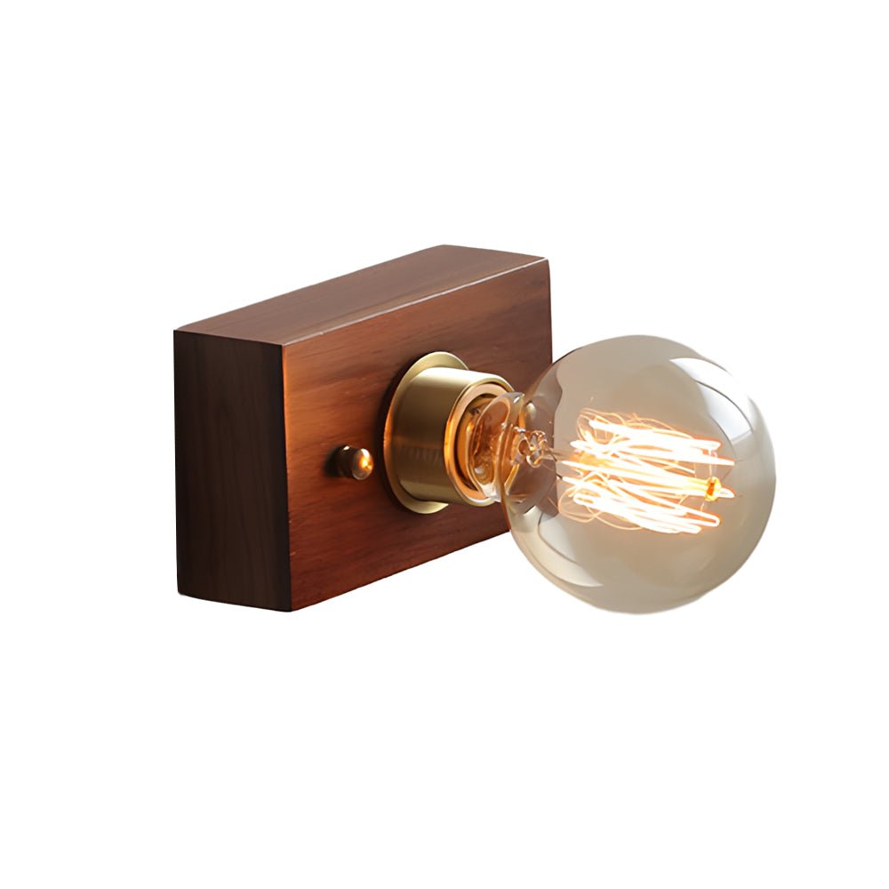 Mid-Century Walnut Wood Wall Sconce with Pull Chain Switch