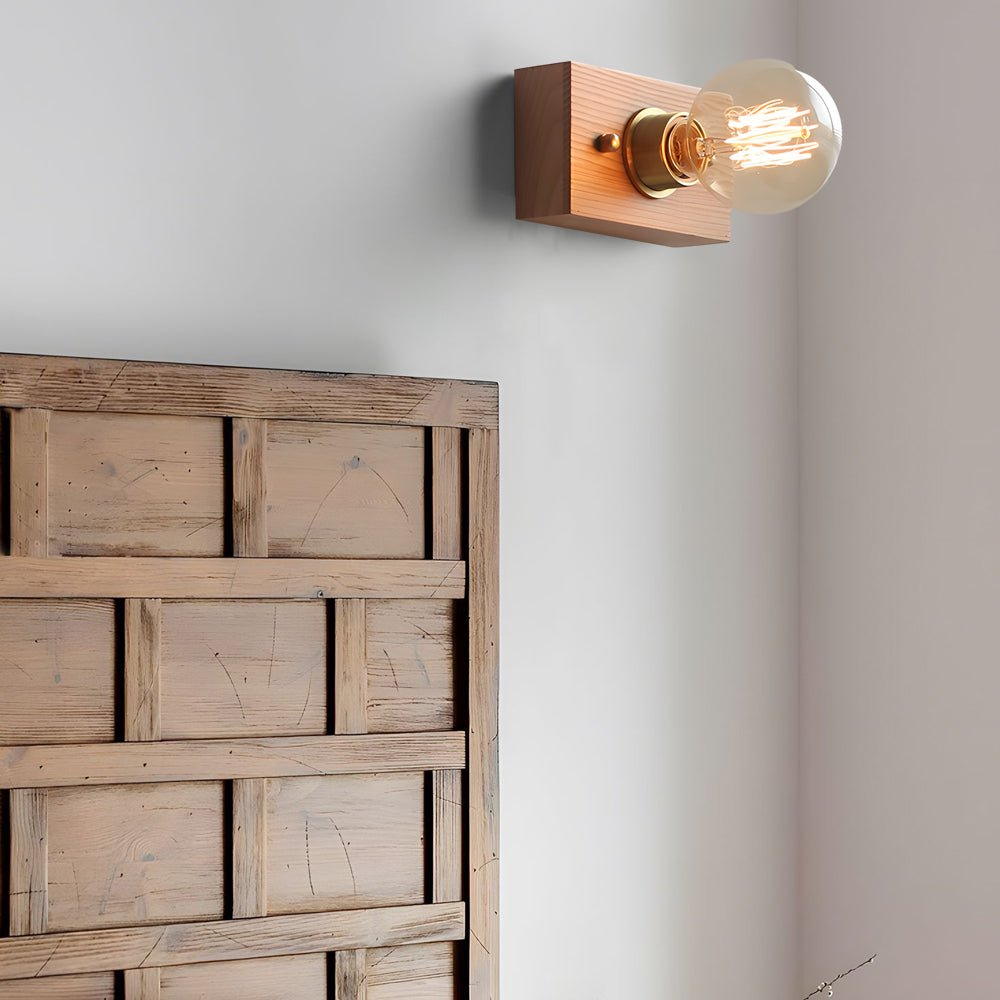 Mid-Century Walnut Wood Wall Sconce with Pull Chain Switch