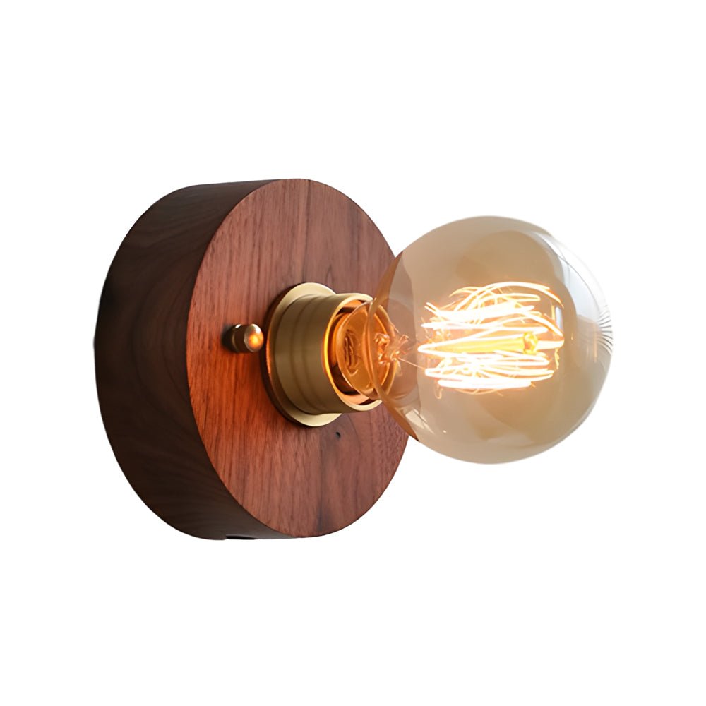 Mid-Century Walnut Wood Wall Sconce with Pull Chain Switch