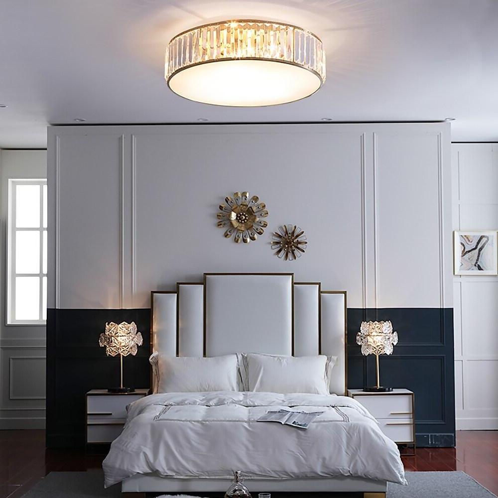 Crystal Drum LED Flush Mount Ceiling Light - Nordic Style Brass