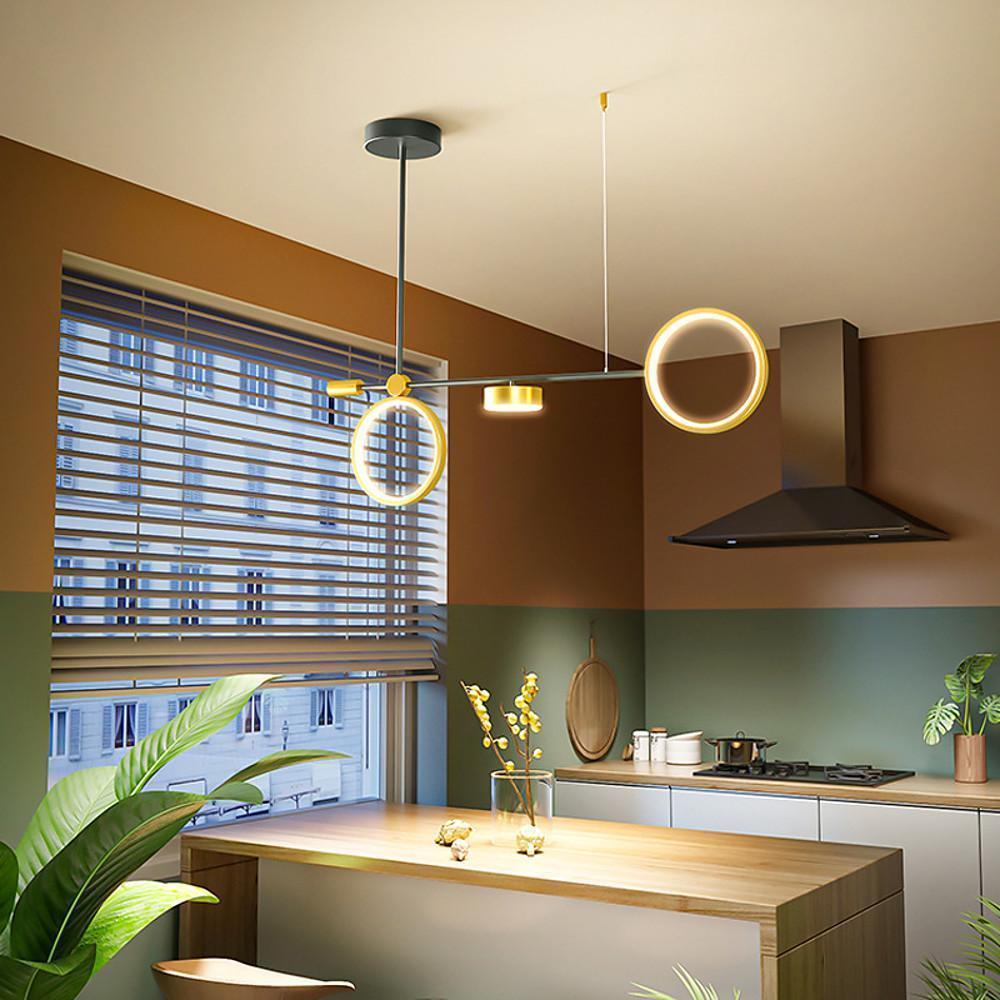 Modern Double Ring LED Pendant Light - Black & Gold Metal Chandelier