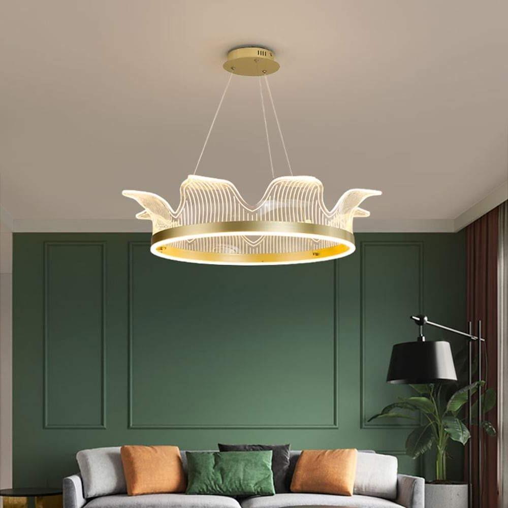 Crown Circle Pendant Light Nordic Style Metal Acrylic LED Chandelier