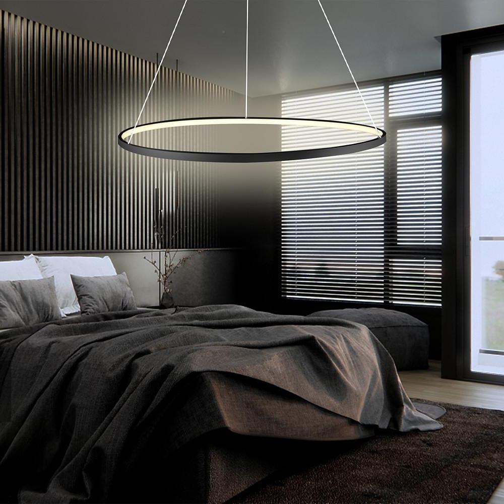 Modern Ring Pendant Light 30W LED Dimmable Black Metal Acrylic