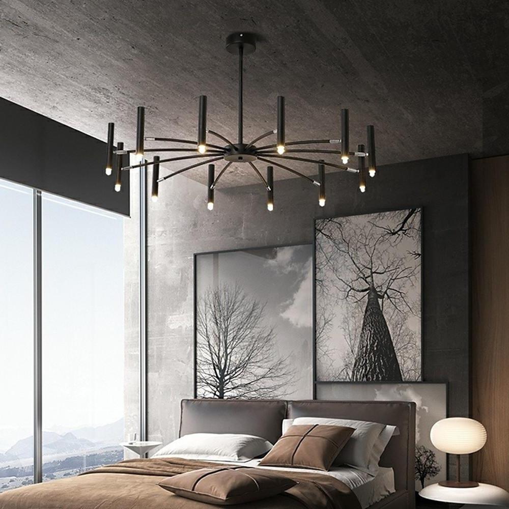 Linear Sputnik Chandelier - Black Metal, 12 Light Modern Fixture