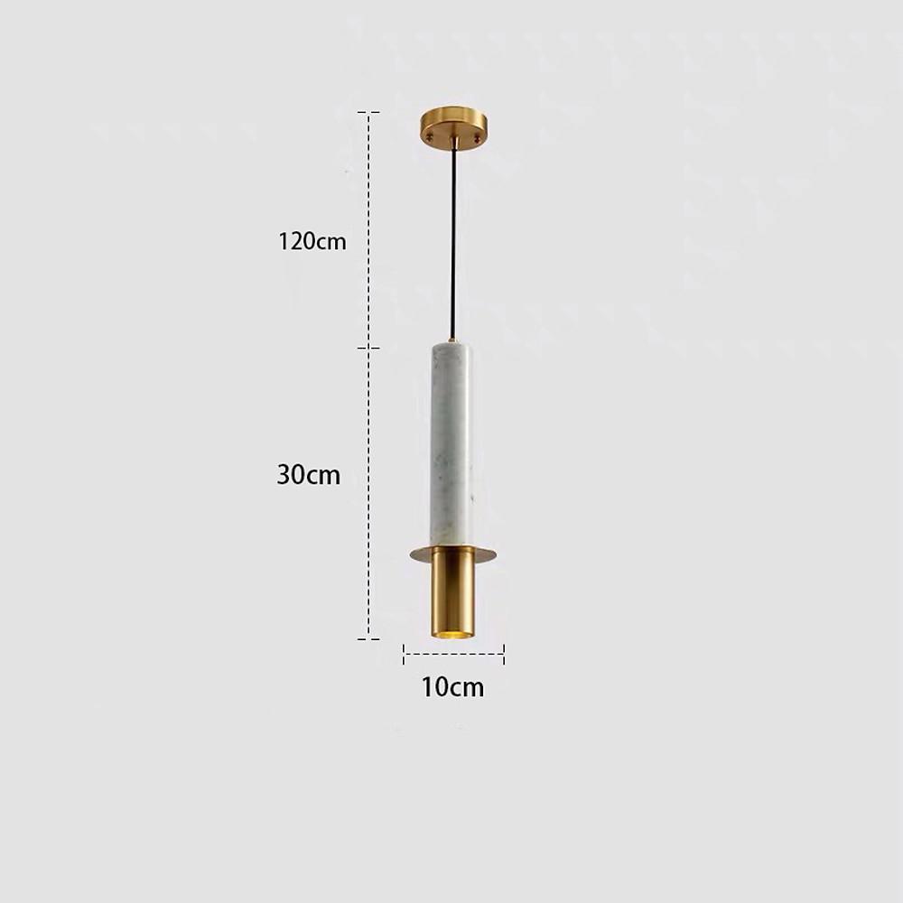 Cylindrical Pendant Light with Marble Shade and Metal Finish
