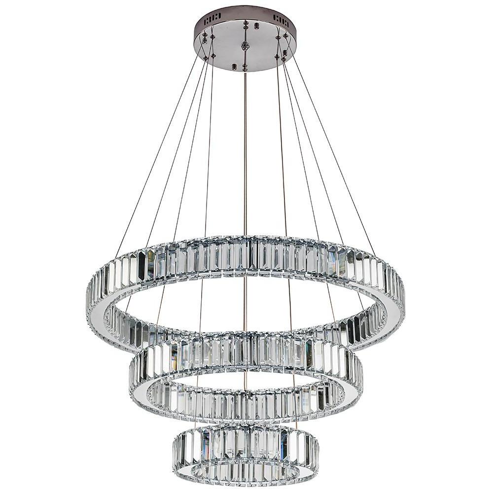 Crystal 3-Tier Ring Pendant Light Modern Chrome Chandelier