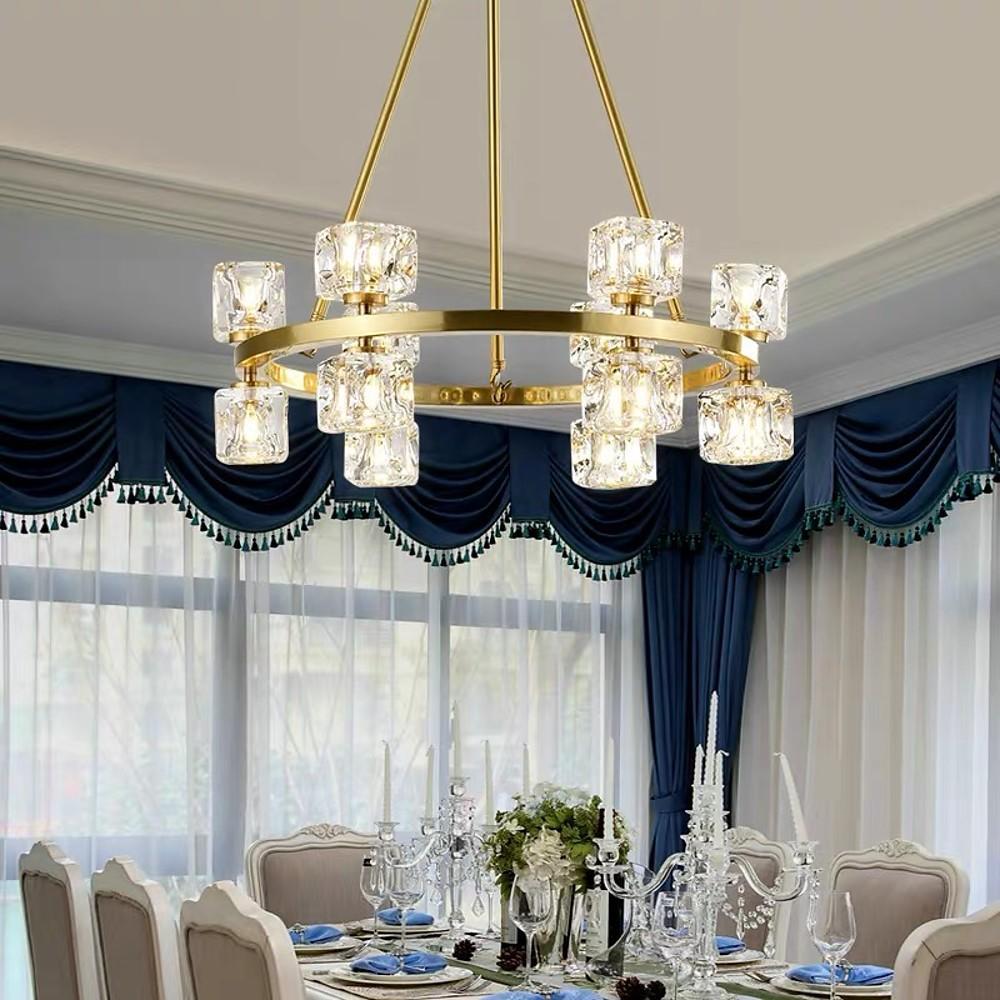 Crystal Spotlight Chandelier with Gold Brass Finish & LED Lights