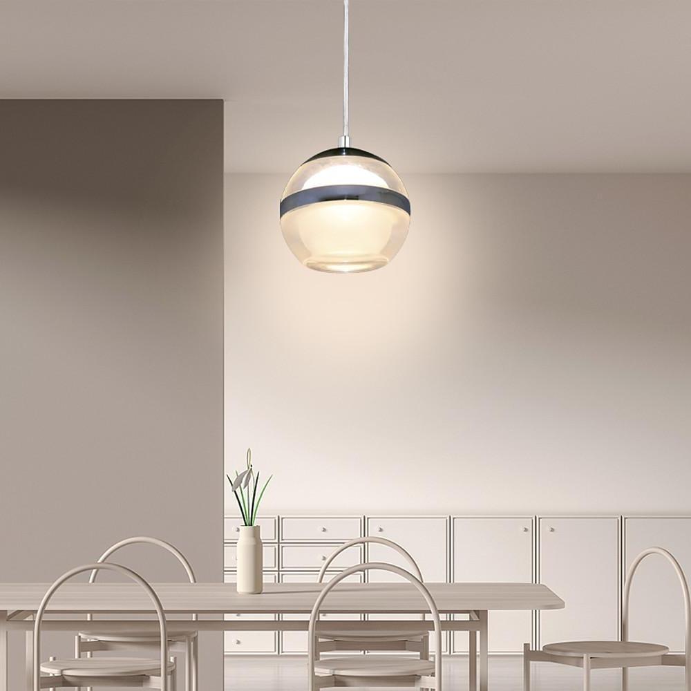 Modern Spherical Acrylic Pendant Light with LED Chrome Finish