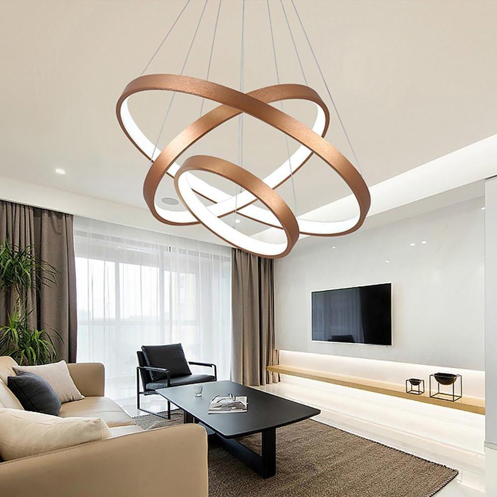 Bronze 3-Tier Ring Chandelier Dimmable LED 59" Adjustable