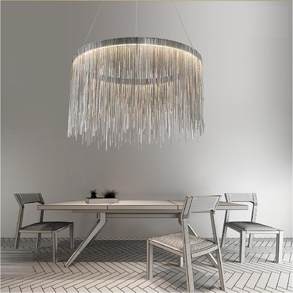 Modern Drum Chandelier with Metal Fringe Shade - LED Pendant Light