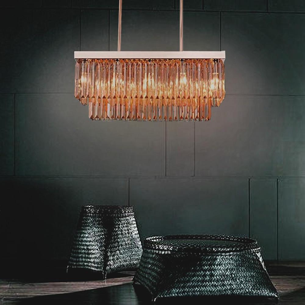 Rectangular Crystal LED Chandelier Industrial Metal Pendant Light