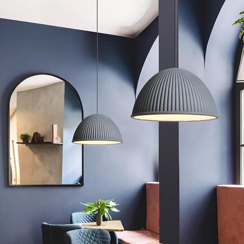Industrial Pendant Light with Cement Shade & Metal Accent