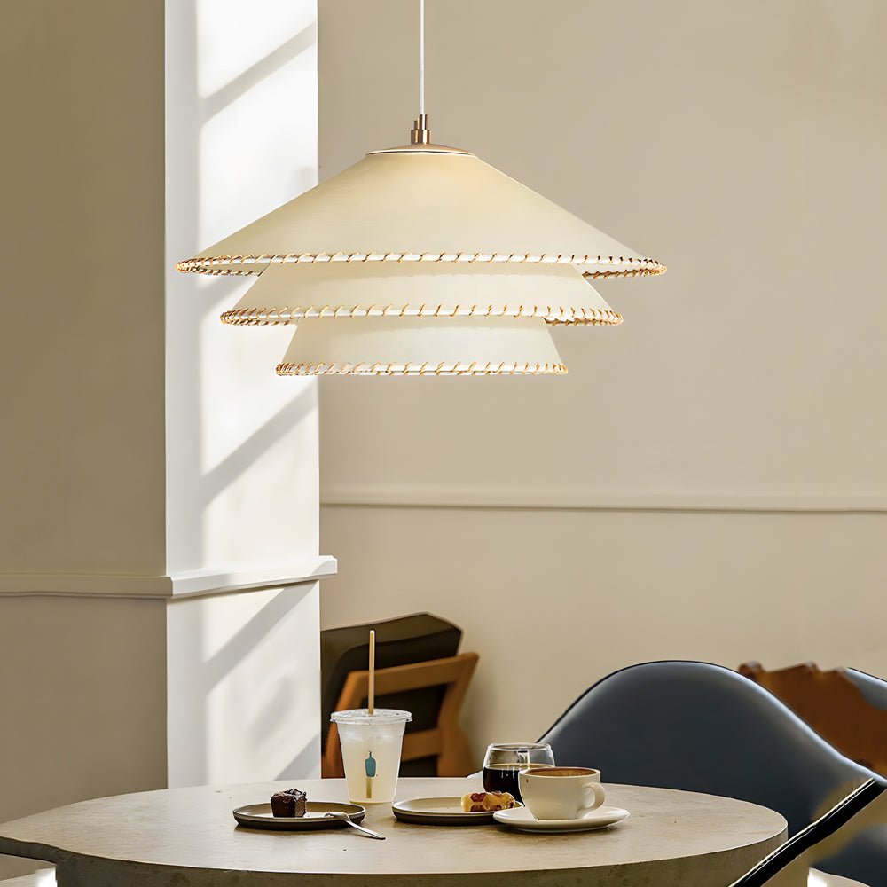Rustic 3-Tier Parchment Pendant Light with Gold Metal Fixture