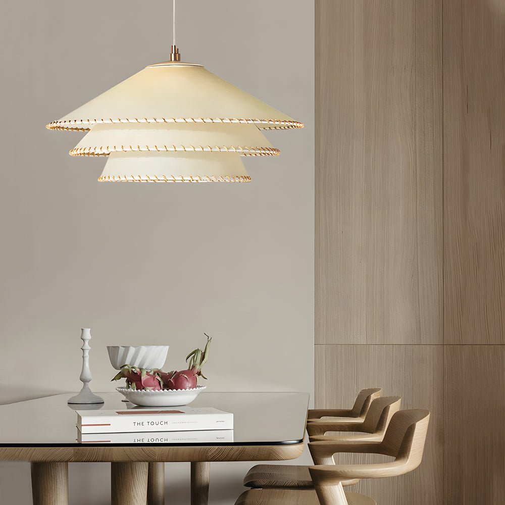 Rustic 3-Tier Parchment Pendant Light with Gold Metal Fixture