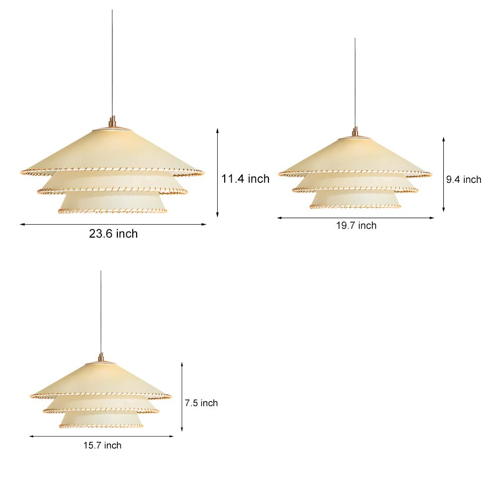 Rustic 3-Tier Parchment Pendant Light with Gold Metal Fixture