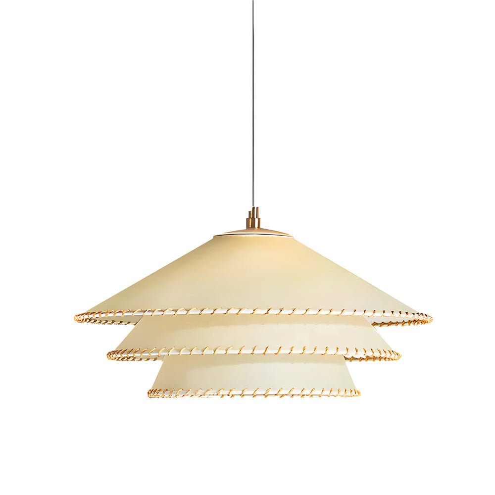 Rustic 3-Tier Parchment Pendant Light with Gold Metal Fixture
