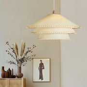 Rustic 3-Tier Parchment Pendant Light with Gold Metal Fixture