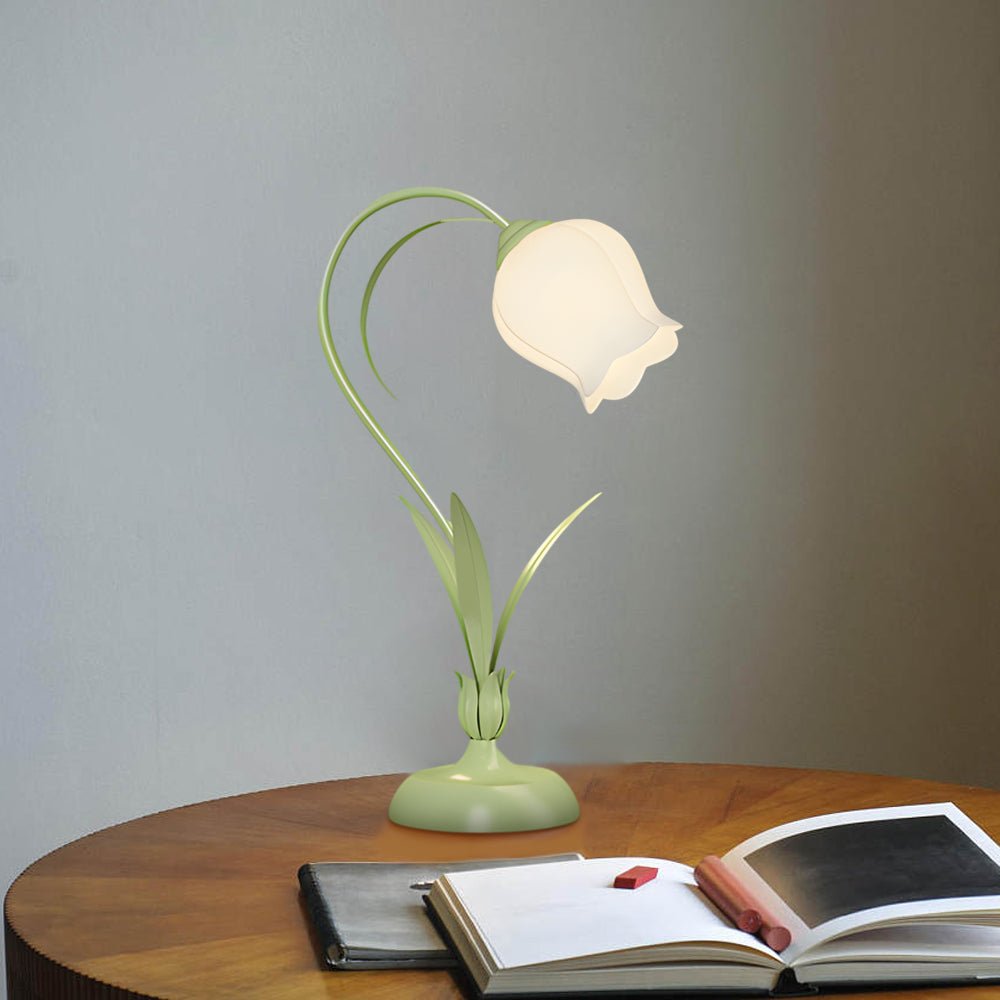 Green Floral Desk Lamp with 3-Step Dimming for Home Office