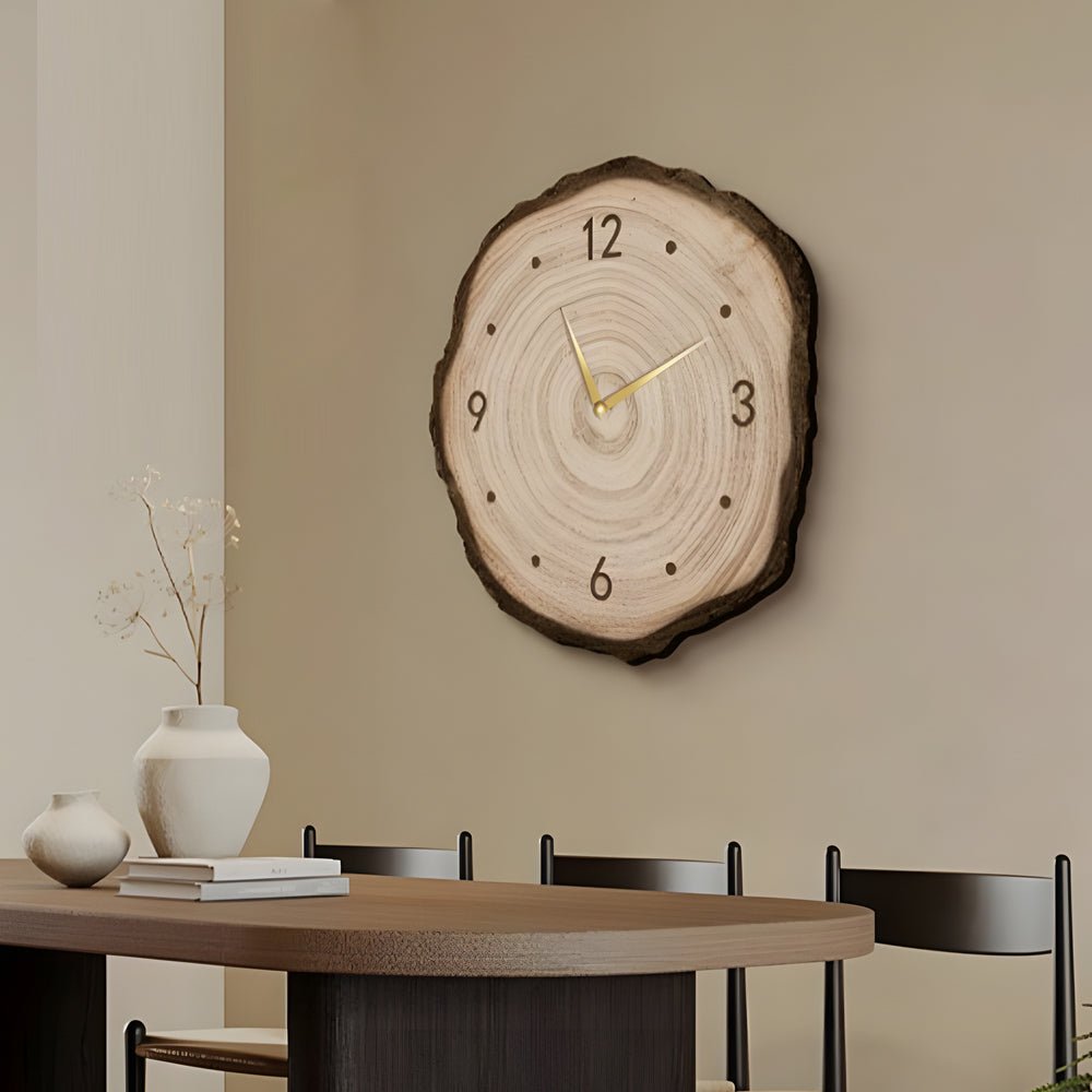 Rustic Wood Slice Wall Clock with Remote LED Lights