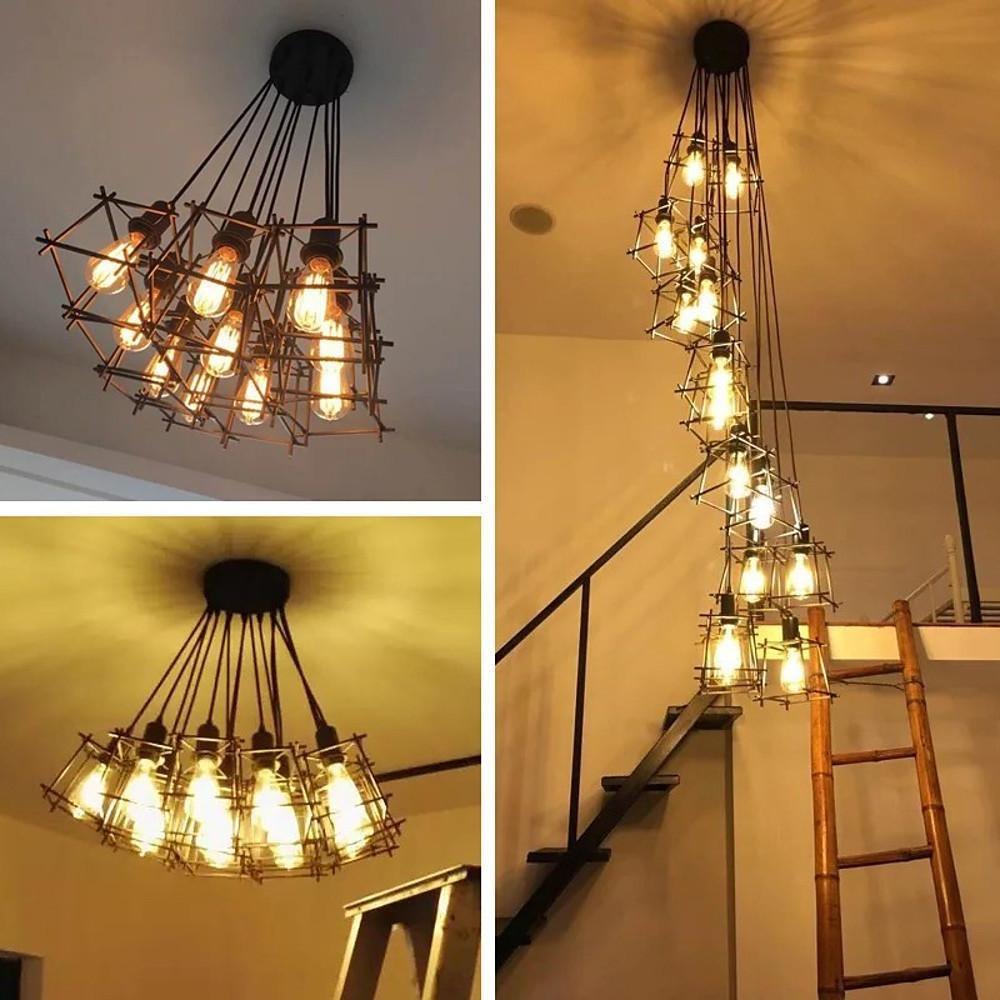 Industrial Black Metal Wire Cage Pendant Light Adjustable