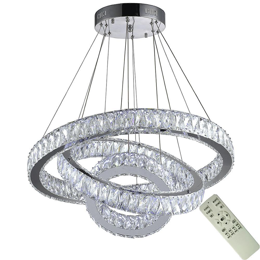 Crystal LED Modern Chandelier Triple Ring Dimmable Pendant Light