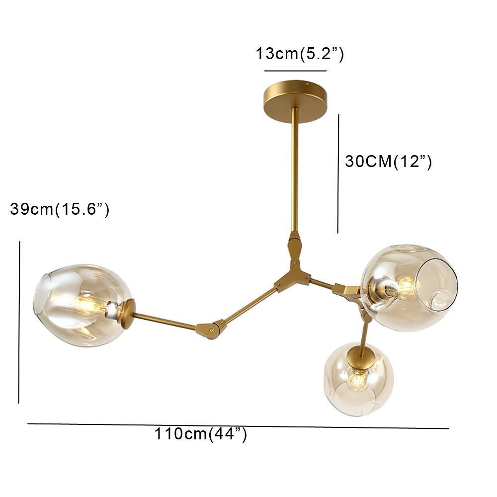 Modern Sputnik Glass Chandelier with 3 LED Lights - Amber & Clear