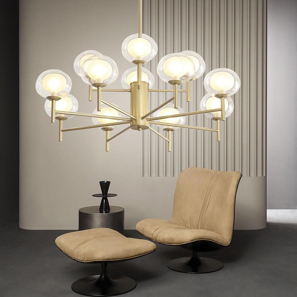Modern Sputnik Chandelier 12-Light Metal & Glass Pendant