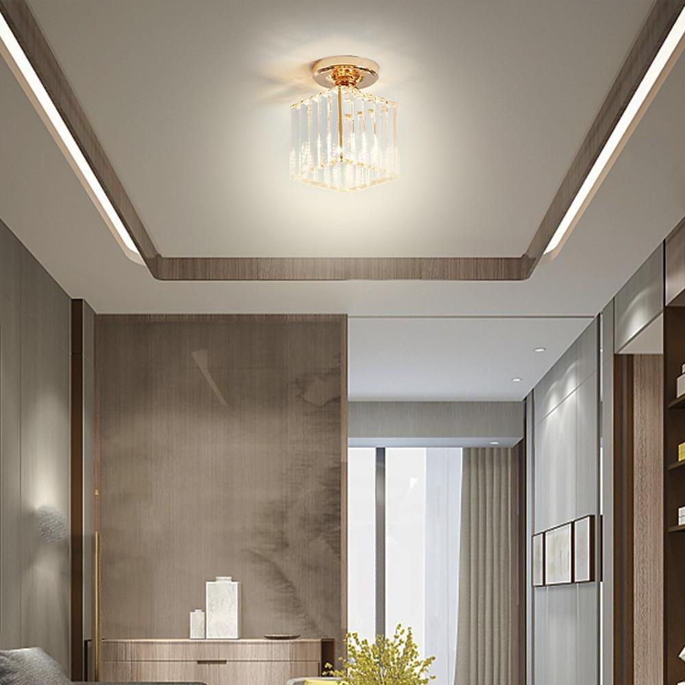 Crystal Semi-Flush Mount Ceiling Light - Modern Industrial LED