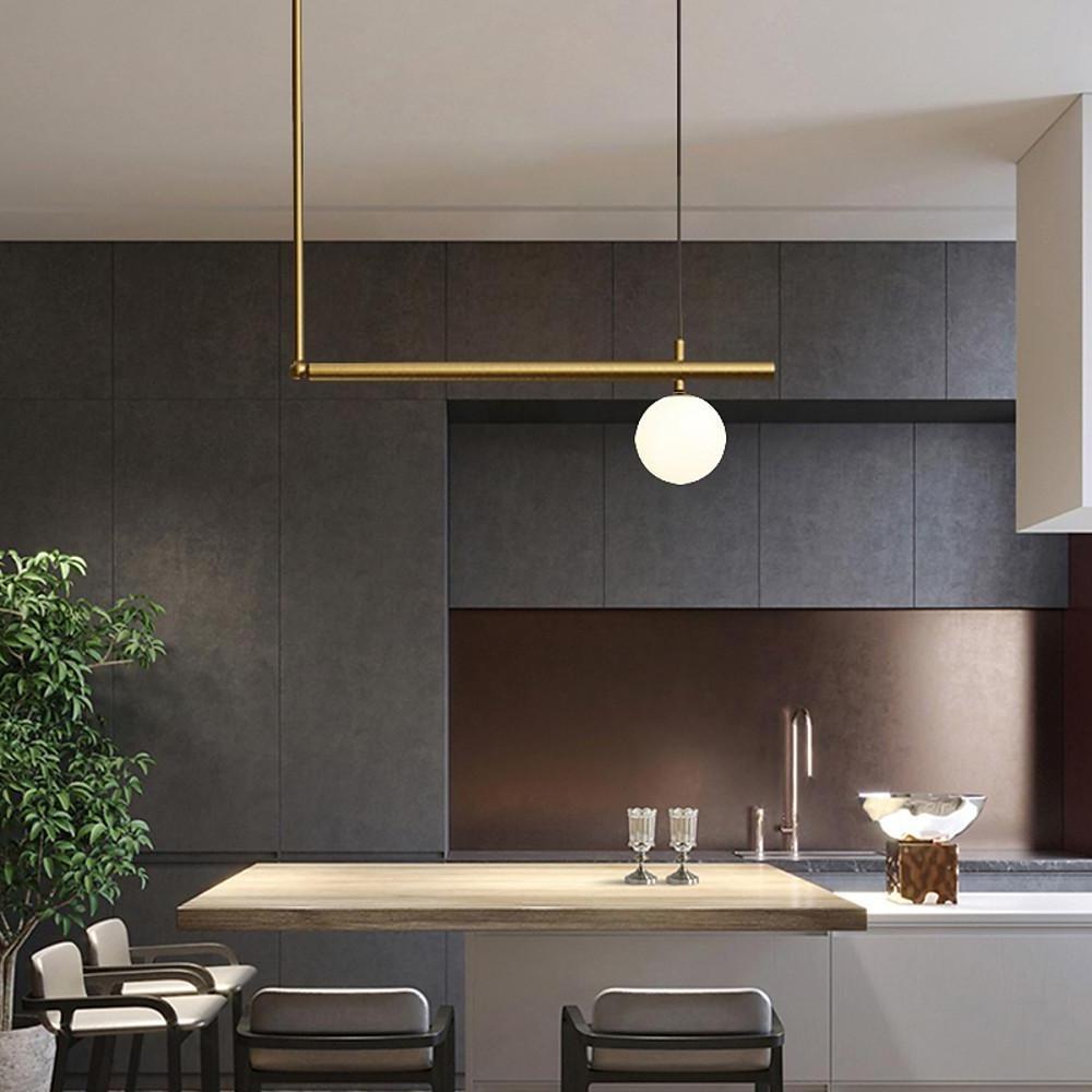 Linear Globe Pendant Light – Copper & Glass Modern Dining Lighting