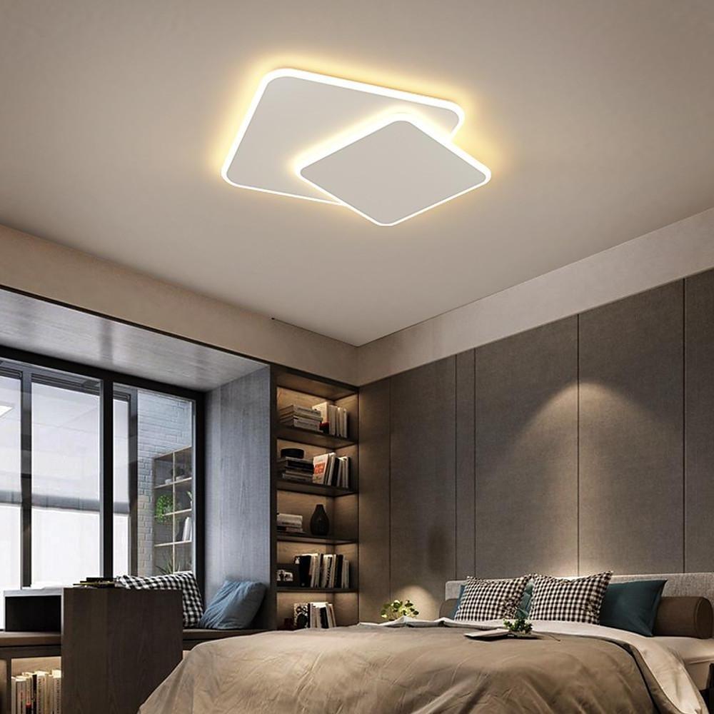 Modern White Square LED Flush Mount Ceiling Light - 2 Tier Design
