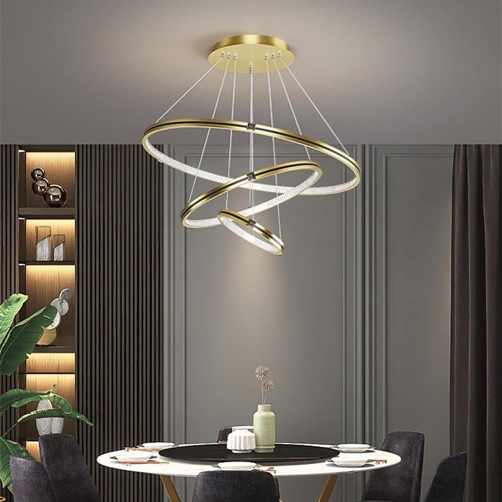3-Ring LED Chandelier with Remote Control - Modern Metal & Acrylic
