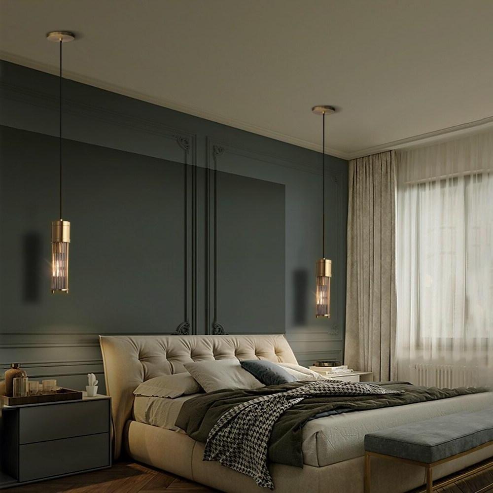 Crystal Cylinder Pendant Light LED Modern Brass Copper Hanging Lamp