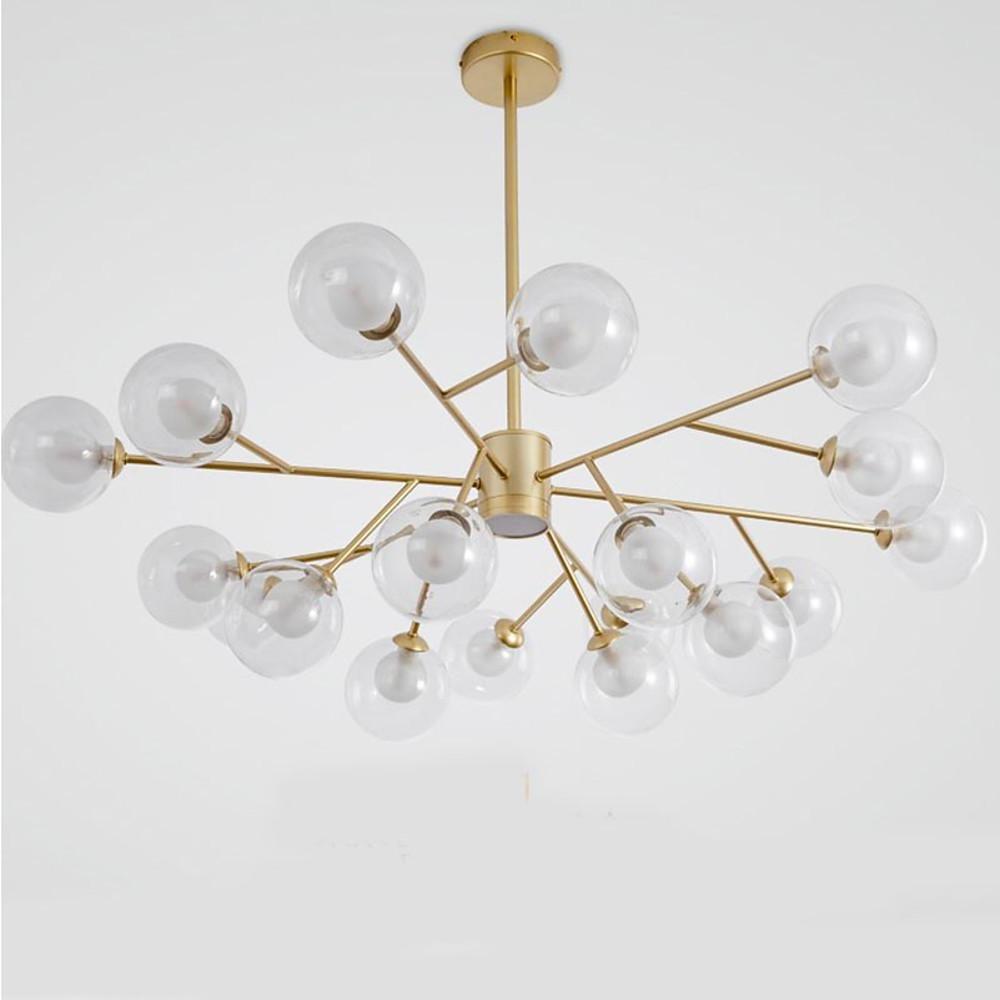 9-Light Modern Glass Chandelier with Gold Metal Frame