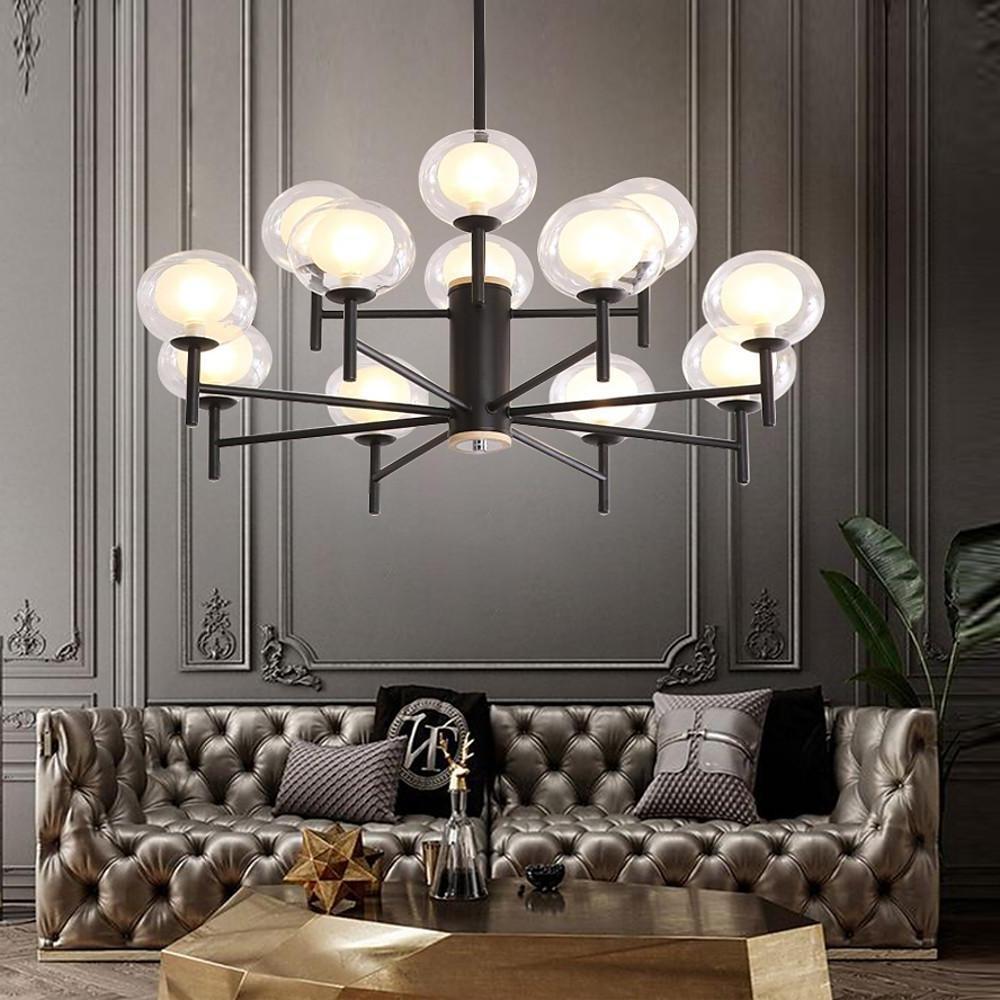 Modern Sputnik Chandelier 12-Light Metal & Glass Pendant