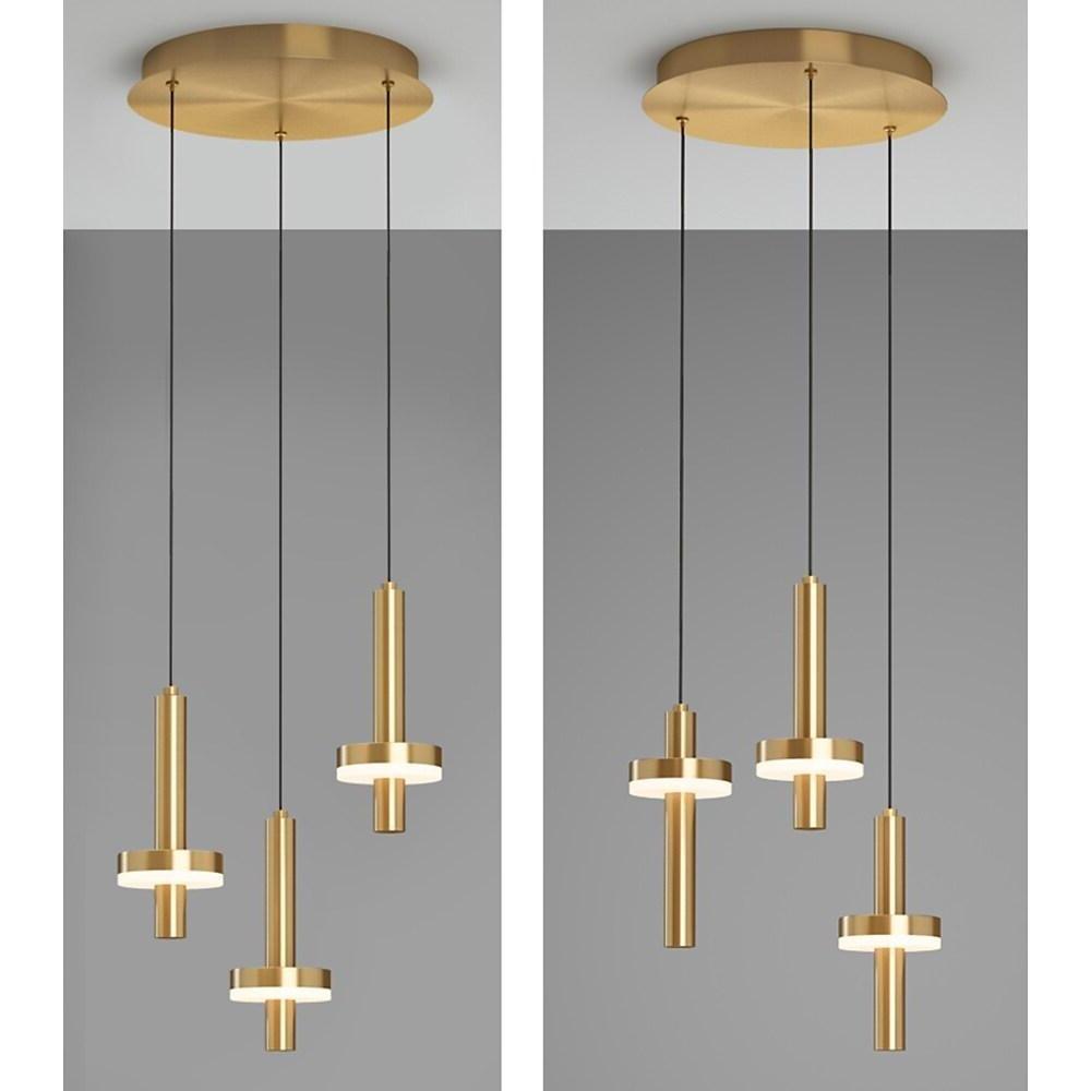 Modern Cylindrical Pendant Light Gold Copper Wood LED Fixture