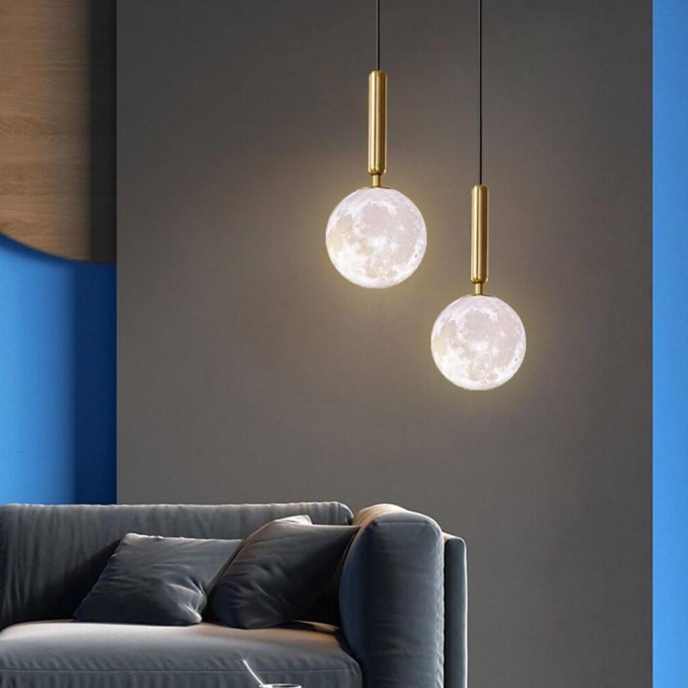 Moon Globe Pendant Light Modern Acrylic Metal Ceiling Fixture