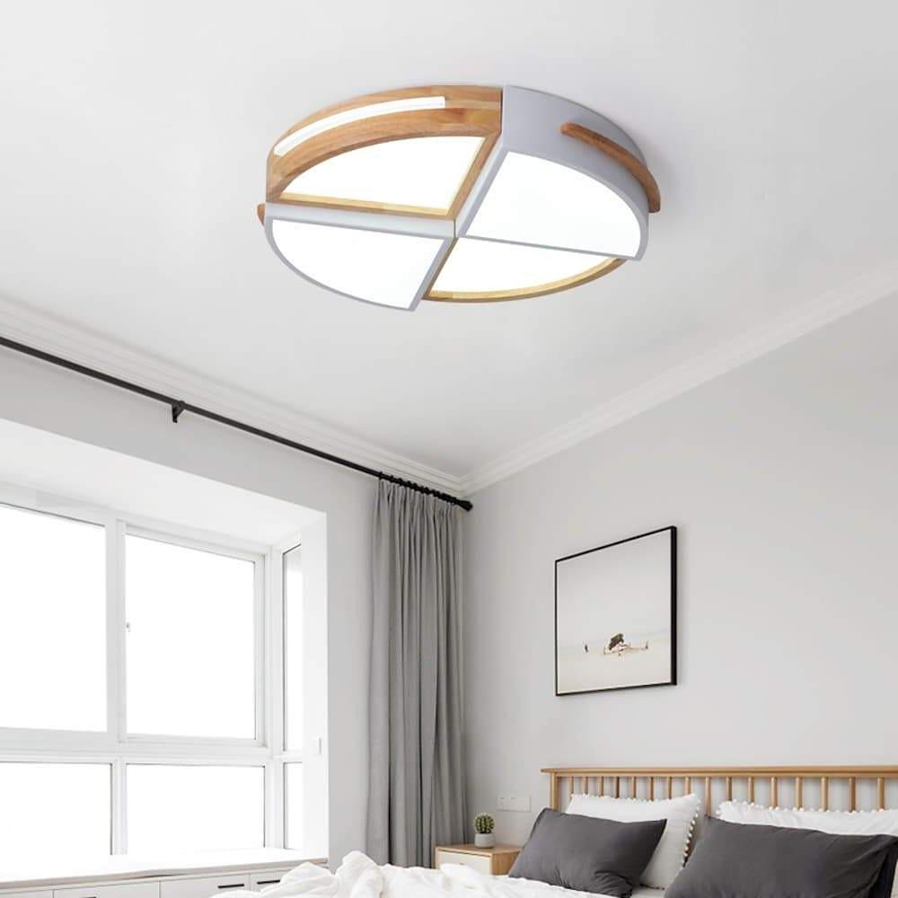 Modern Geometric Wood Flush Mount Ceiling Light with Dimmable LED