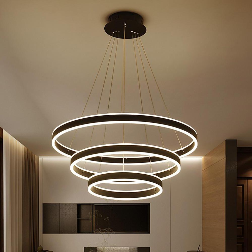 Modern 3-Ring LED Chandelier with Adjustable Height