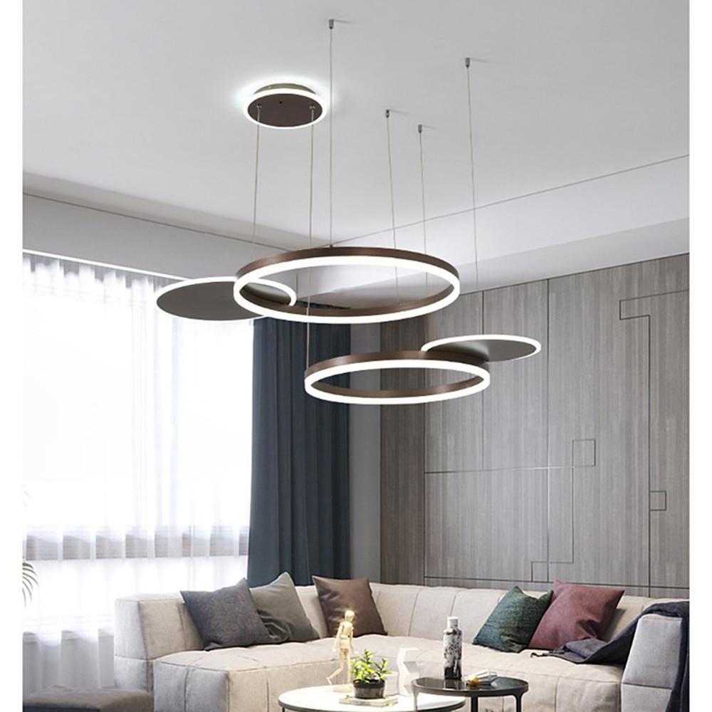 Modern 5-Ring LED Chandelier in Gold and Brown Finish