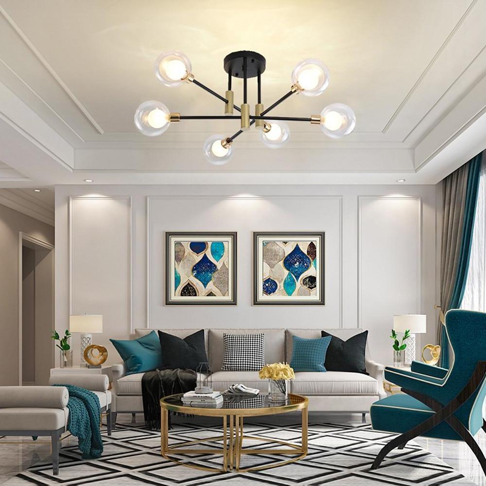Modern Sputnik Flush Mount Ceiling Light with Metal & Glass Shade